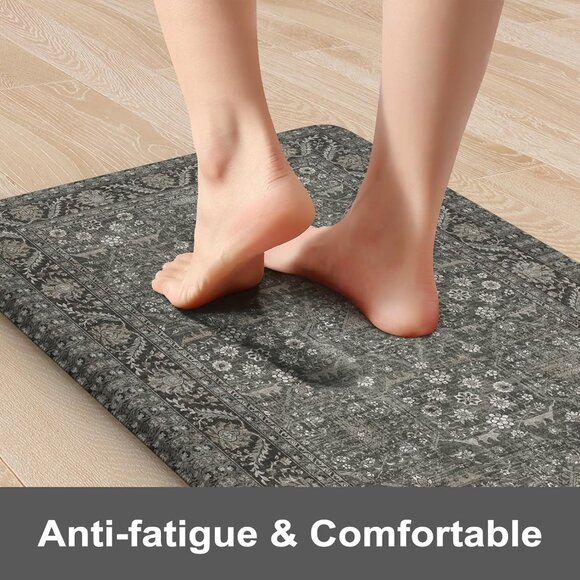 New 2Pcs Green Kitchen Mat Set, Non Slip Waterproof Cushioned Rugs for Floor - Picture 2 of 9